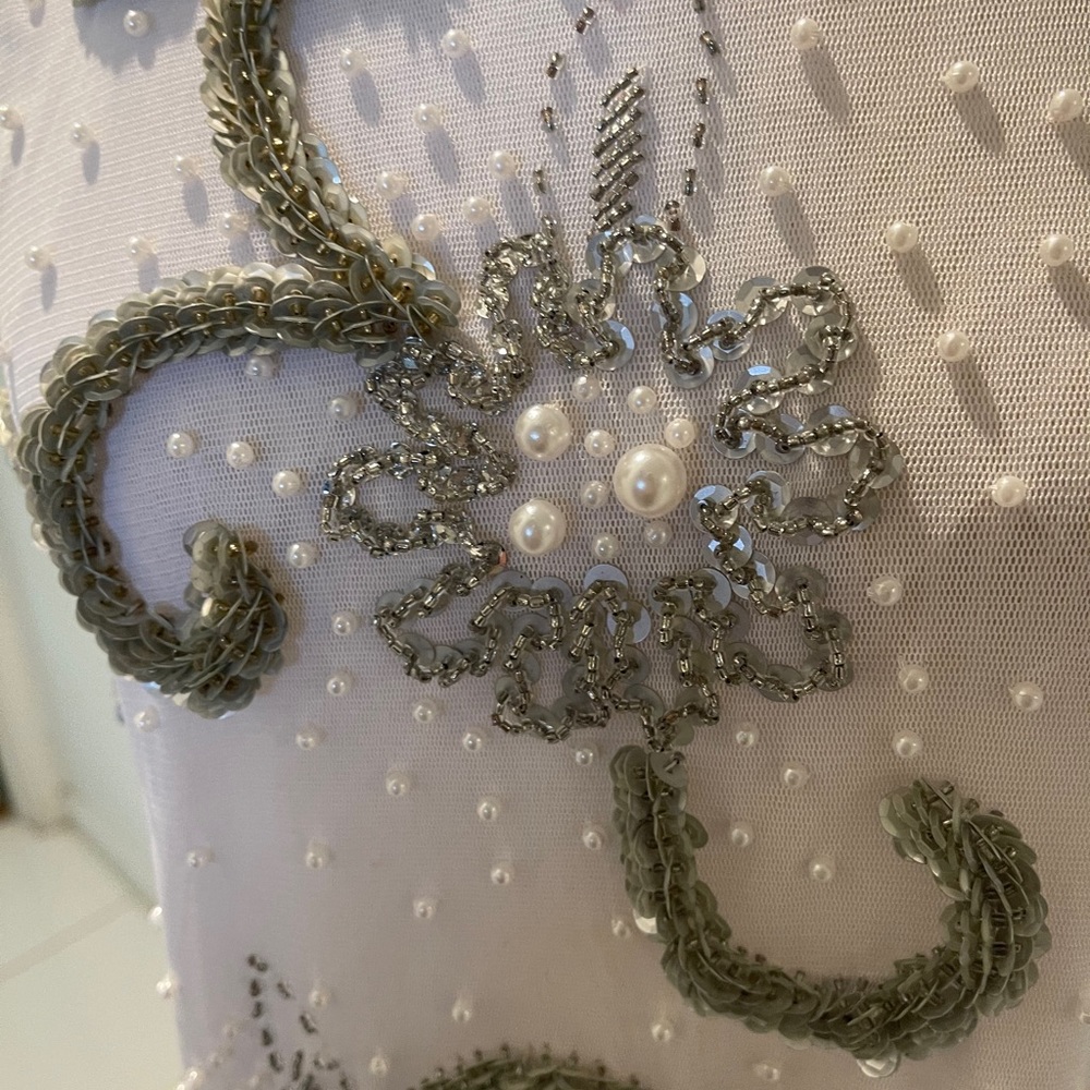 NWT Alexander Rosati Sequins & Pearls Sheer Top M - Picture 3 of 7